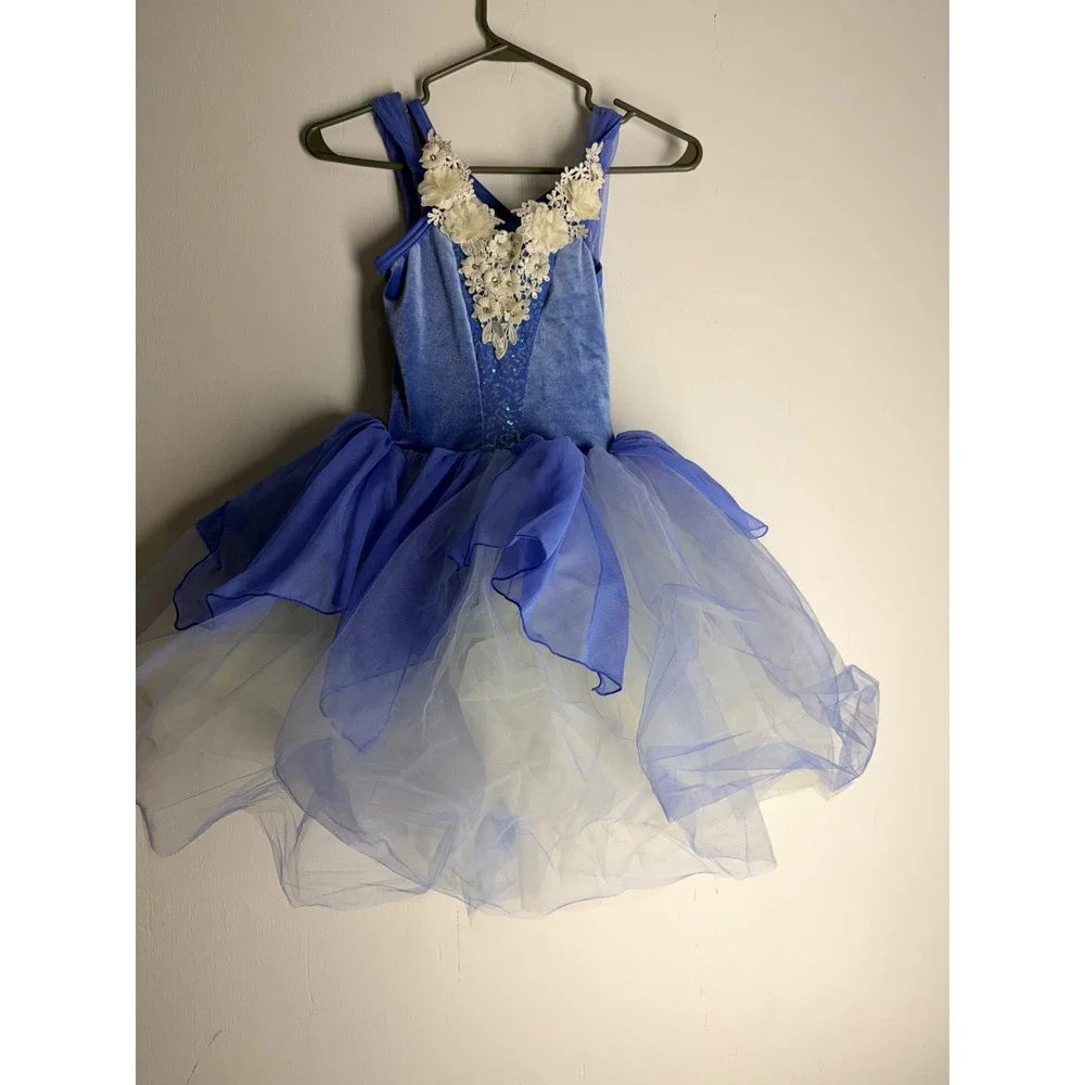 Weissman Blue Velvet Floral Lace Tutu Dance Costume Leotard Kids MC Performance